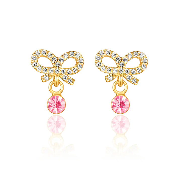 Girl Nation Crystal Bow Cutie Stud Earrings with Cz