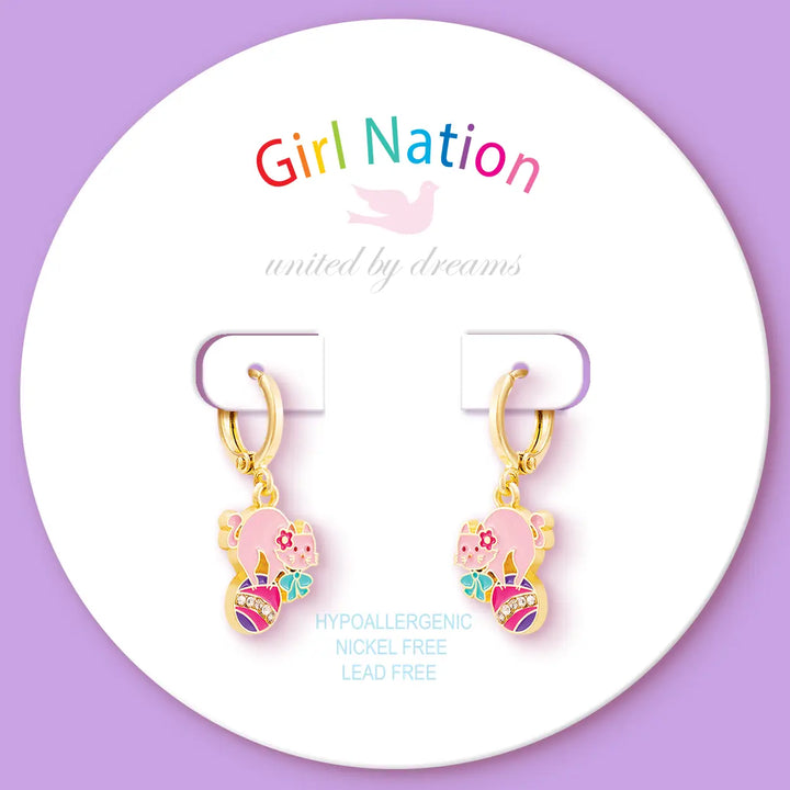 Girl Nation Huggie Hoop Dangle Earrings - Purr-Fect Kitty