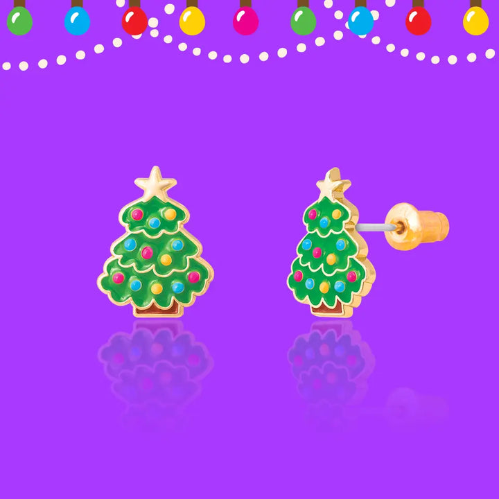 Girl Nation Happy Christmas Tree Earrings Studs