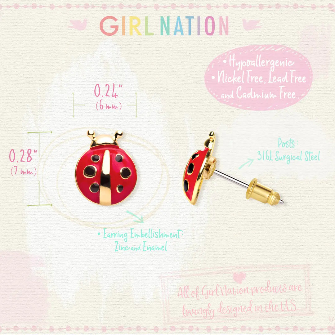 Girl Nation Little Ladybug Cutie Stud Earrings