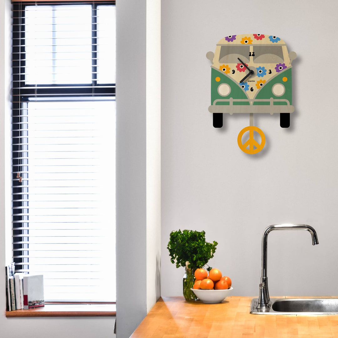 Popclox Peace Bus Pendulum Clock - Wood