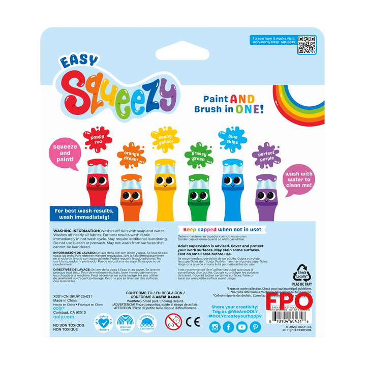 Ooly Easy Squeezy Squeezable Poster Paint Brushes (Set of 6)