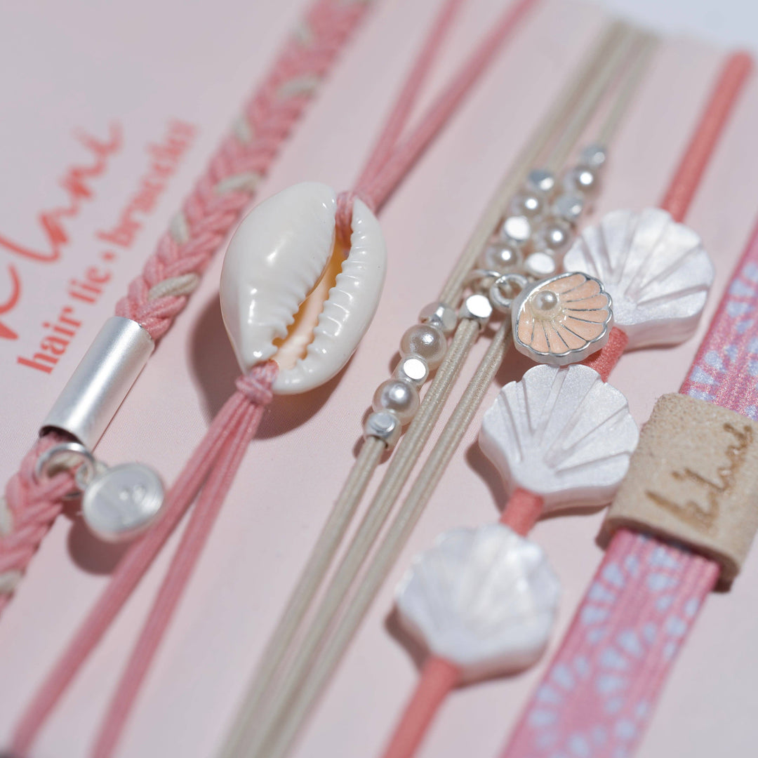 K'lani  "Shimmer" Coral with Shell Hair Tie Bracelets