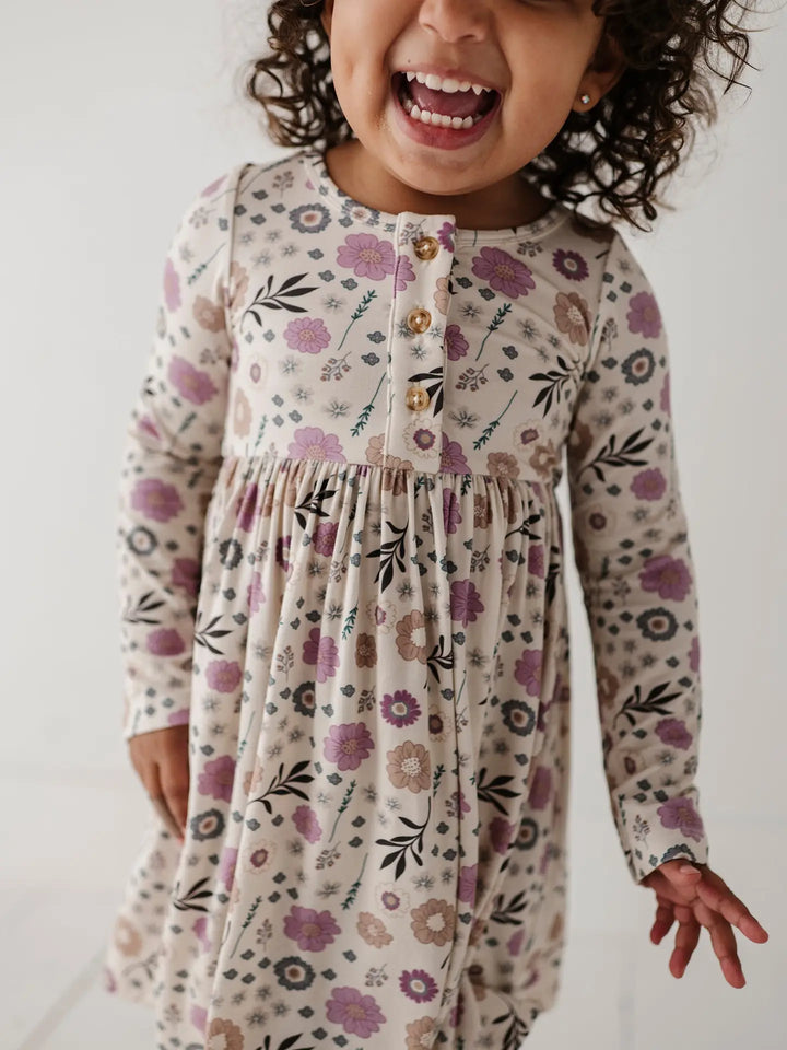 Babysprouts Long Sleeve Henley Dress - Winter Floral