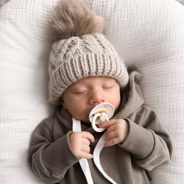 Huggalugs Oatmeal Pop Pom Pom Beanie Hat Baby & Kids