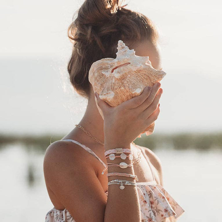 K'lani  "Shimmer" Coral with Shell Hair Tie Bracelets