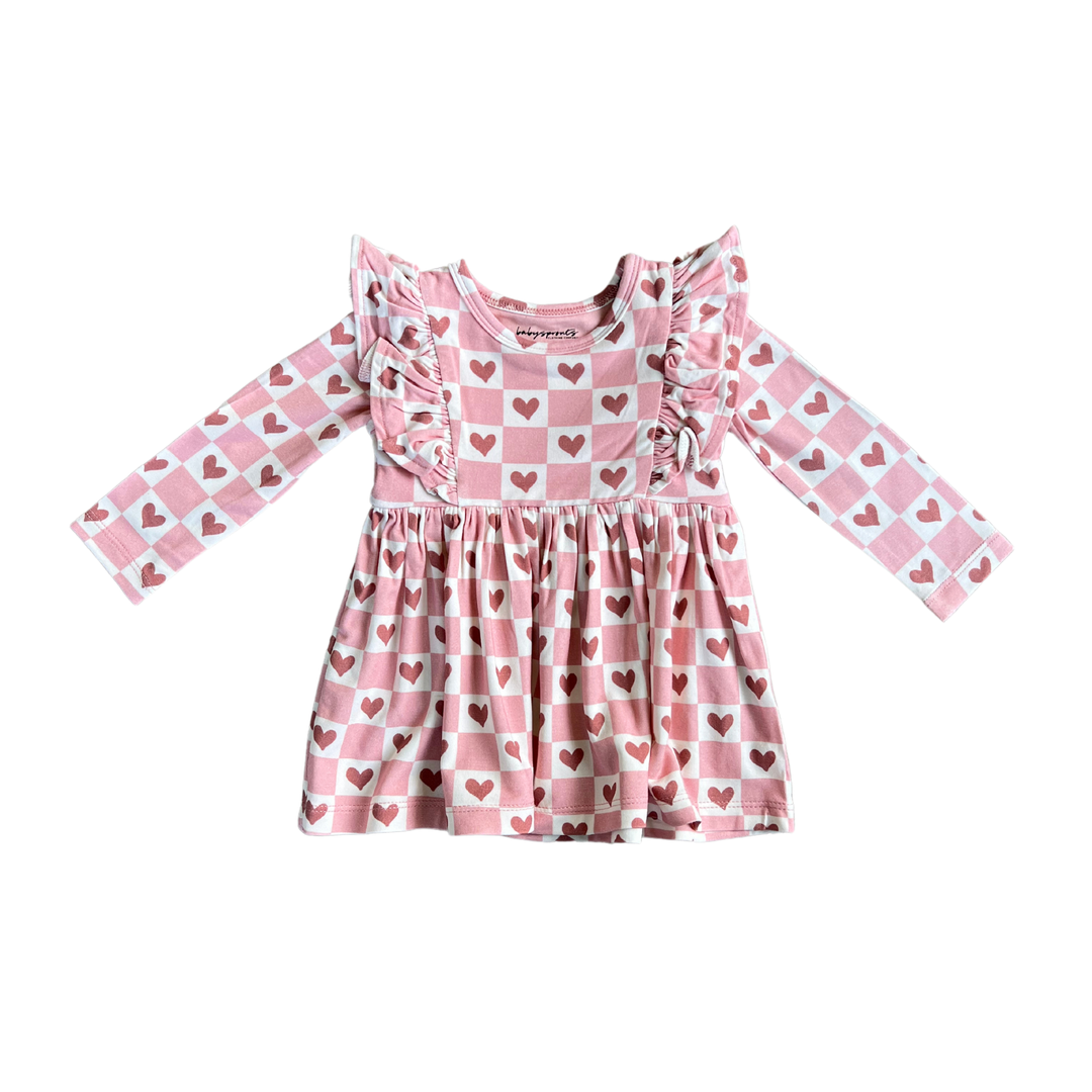 Babysprouts Checkered Hearts Long Sleeve Ruffle Dress