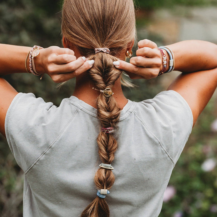 K'lani  "Bloom" Maroon and Pink with Pressed Flowers Hair Tie Bracelets
