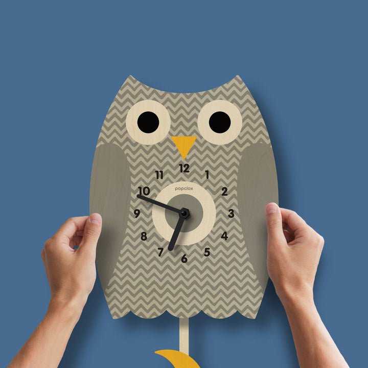 Popclox Gray Owl Pendulum Clock - Wood