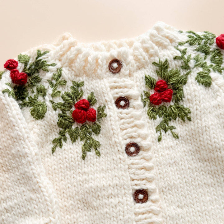 The Blueberry Hill Holly Cardigan - Holiday Berry Mistletoe