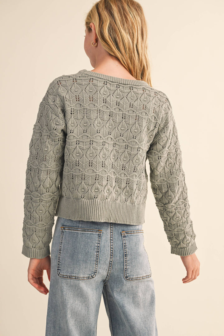 Heart And Arrow Wavy Pointelle Sweater - Green