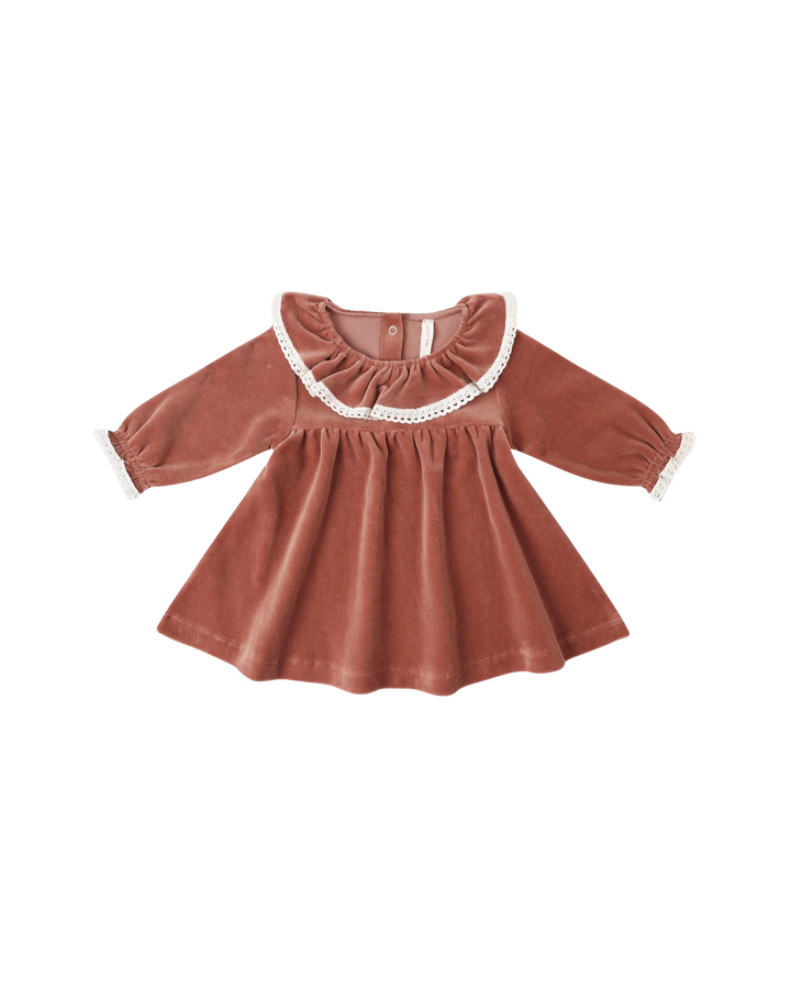 Quincy Mae Velour Baby Dress - Cranberry