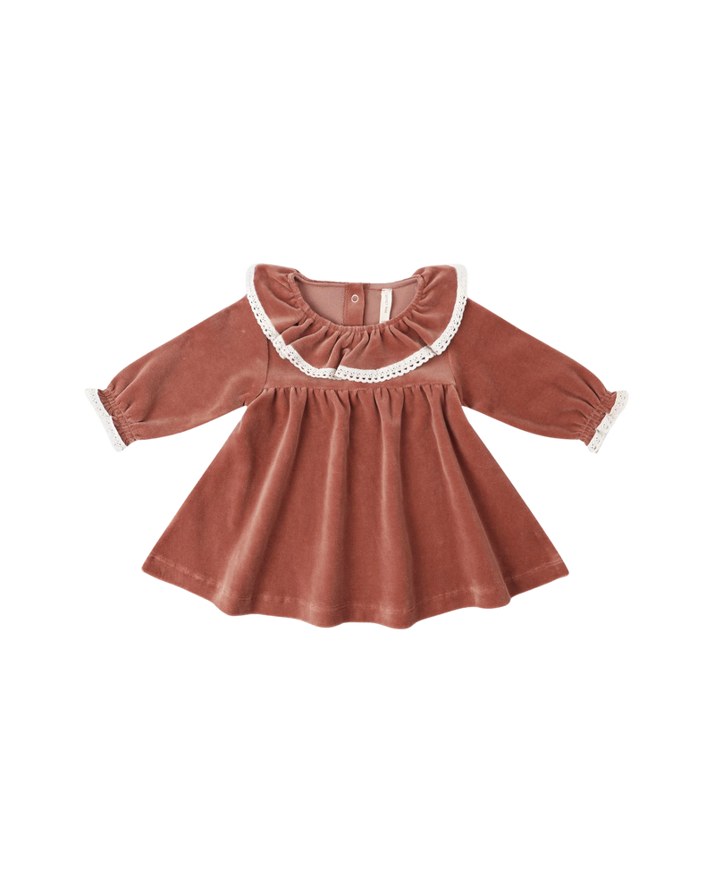 Quincy Mae Velour Baby Dress - Cranberry