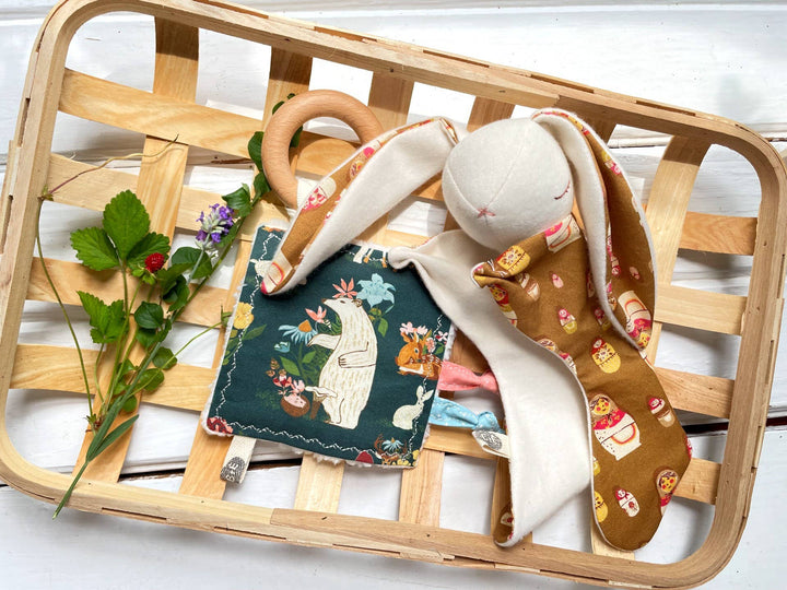 The Bird & Elephant Woodland Crinkle Tag Toy with Teething Ring