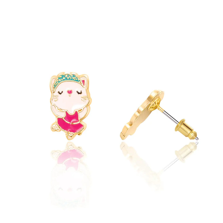 Girl Nation Ballerina Kitty Cutie Stud Earrings