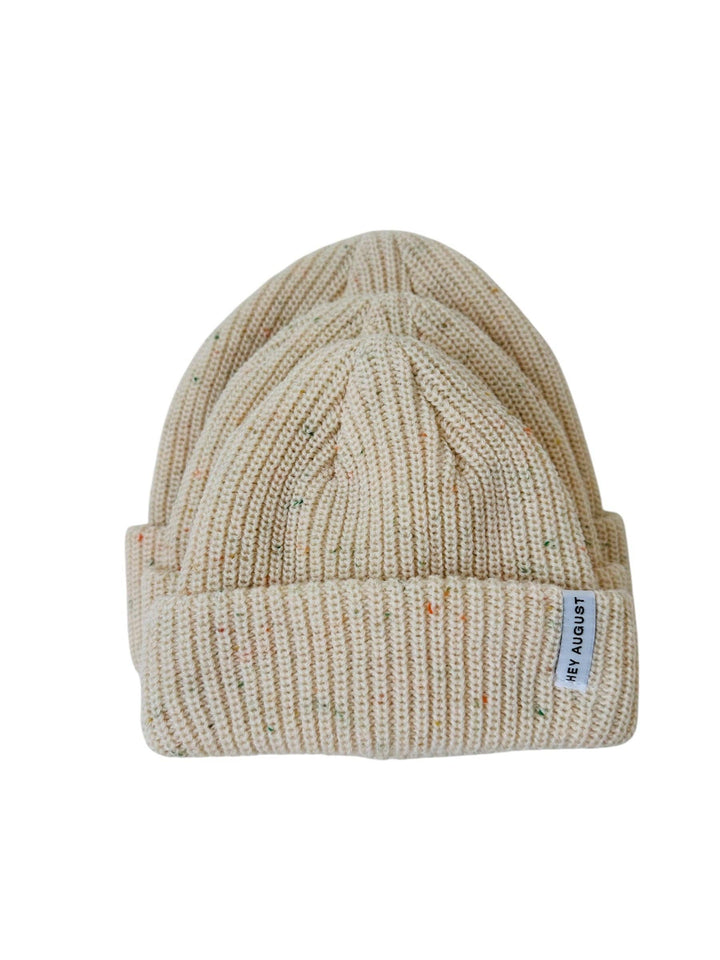 Hey August Thick Knit Cuff Beanie - Cream Speck