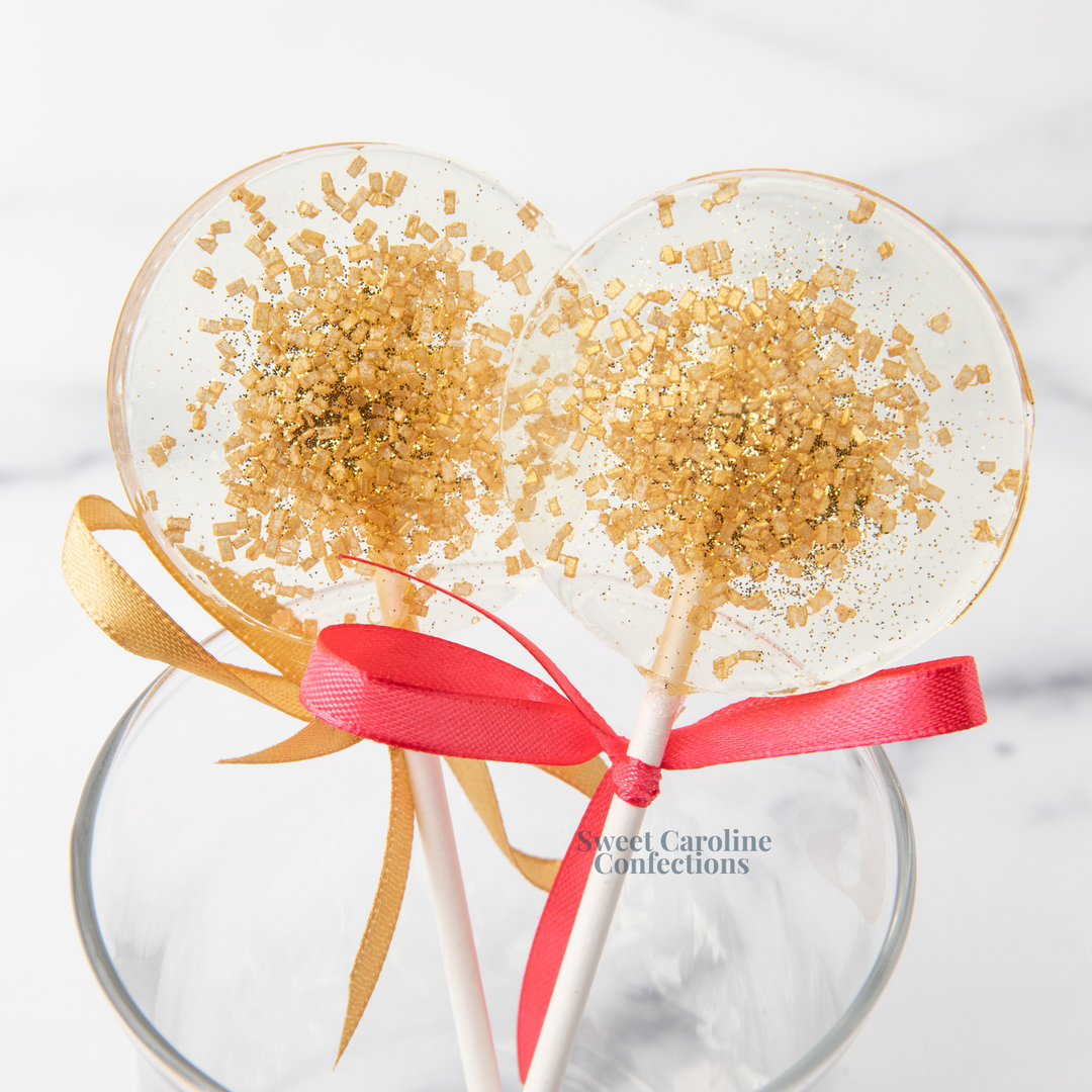 Sweet Caroline Gold Sparkle Lollipops - Black Cherry