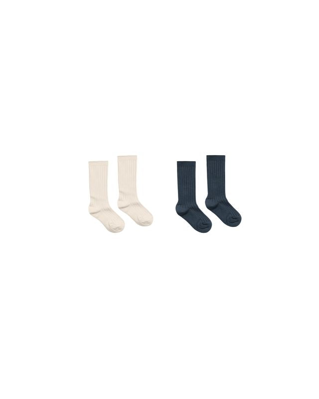 Rylee + Cru Ribbed Socks, 2-pack - Natural, Navy