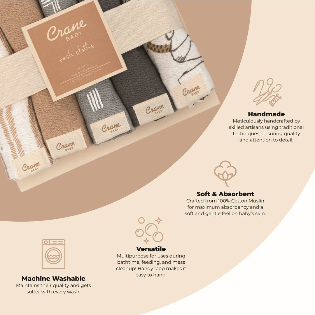 Crane Baby 5-pc. Wash Cloth Set - Ezra Woodland