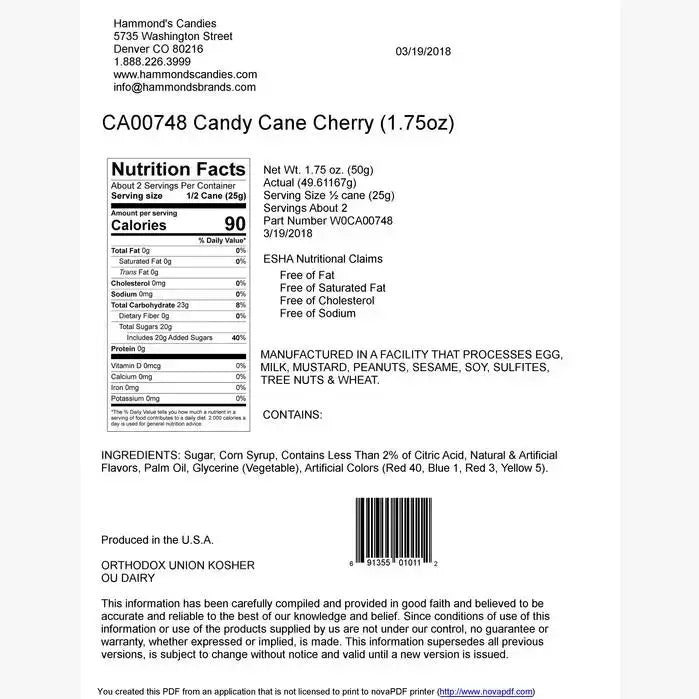 Hammond's Candies Hand-Spun Jumbo Candy Cane