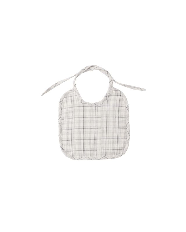 Quincy Mae Woven Tie Bib - Blue Plaid