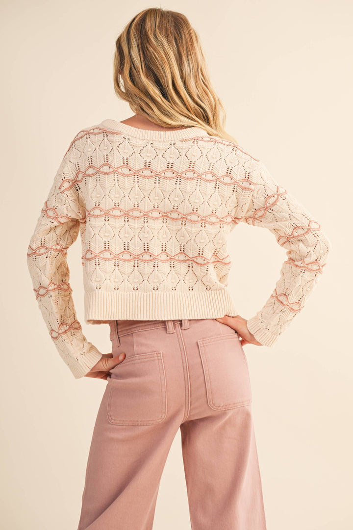 Heart And Arrow Wavy Pointelle Sweater