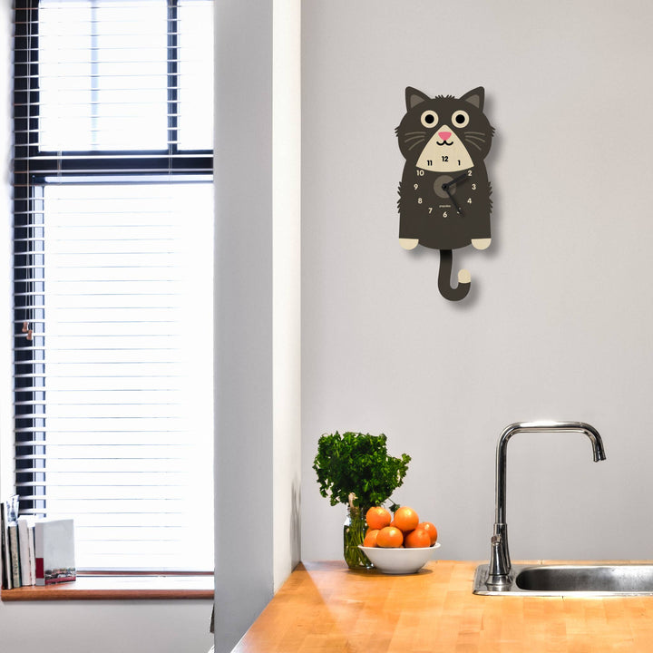 Popclox Orange Kitten Pendulum Clock - Wood