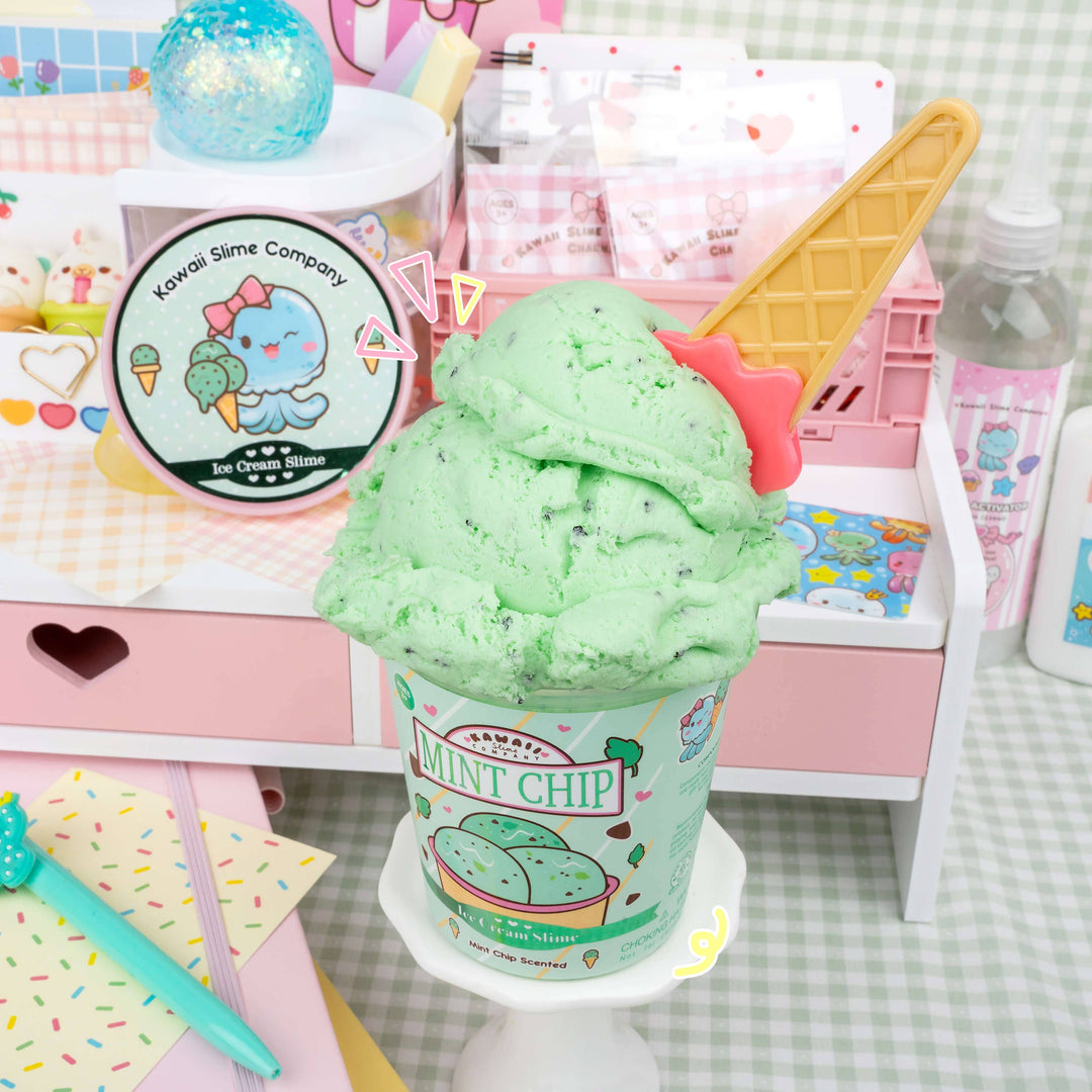 Kawaii Slime Mint Chip Scented Ice Cream Pint Slime
