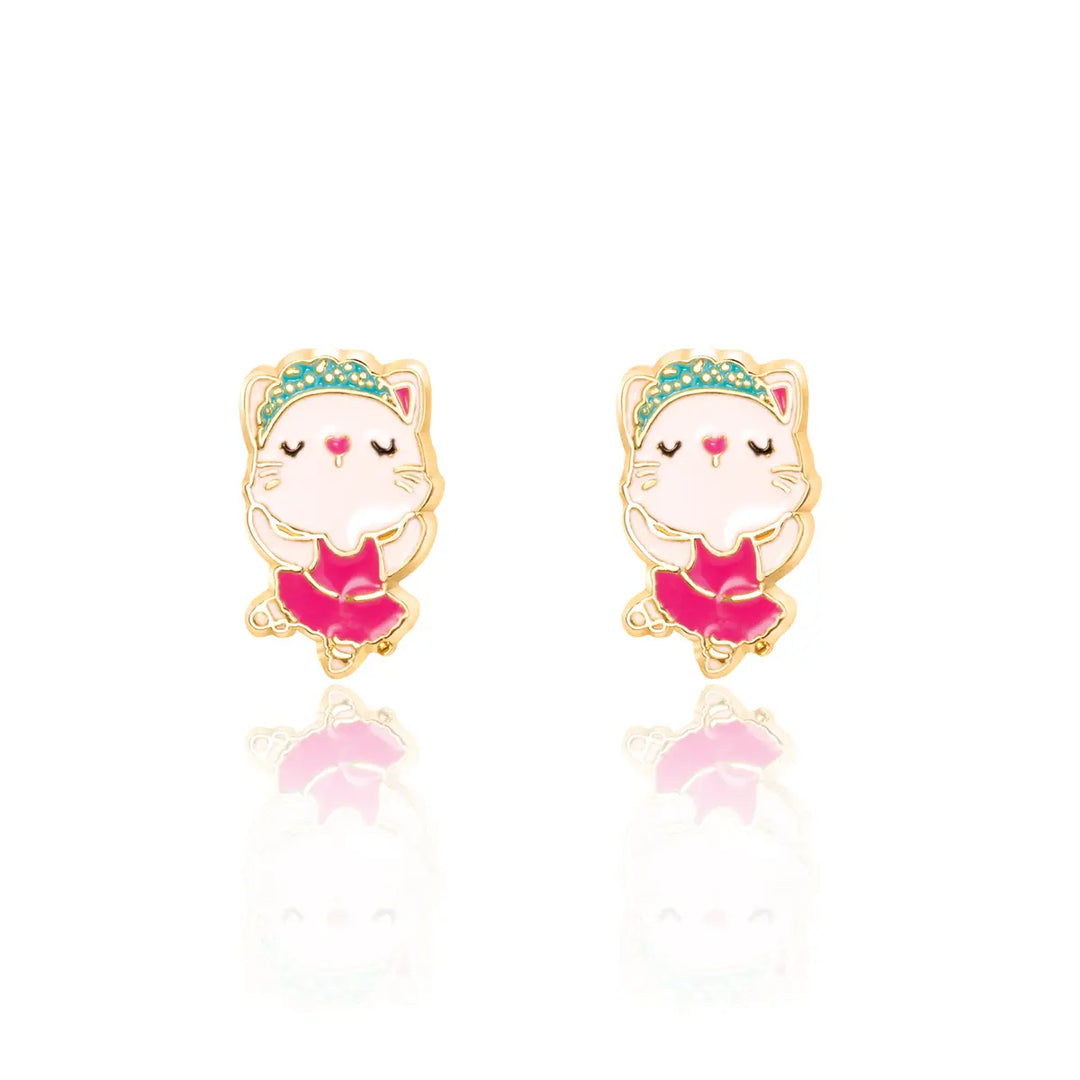 Girl Nation Ballerina Kitty Cutie Stud Earrings