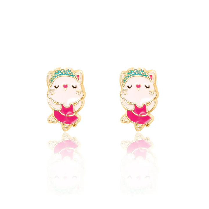 Girl Nation Ballerina Kitty Cutie Stud Earrings