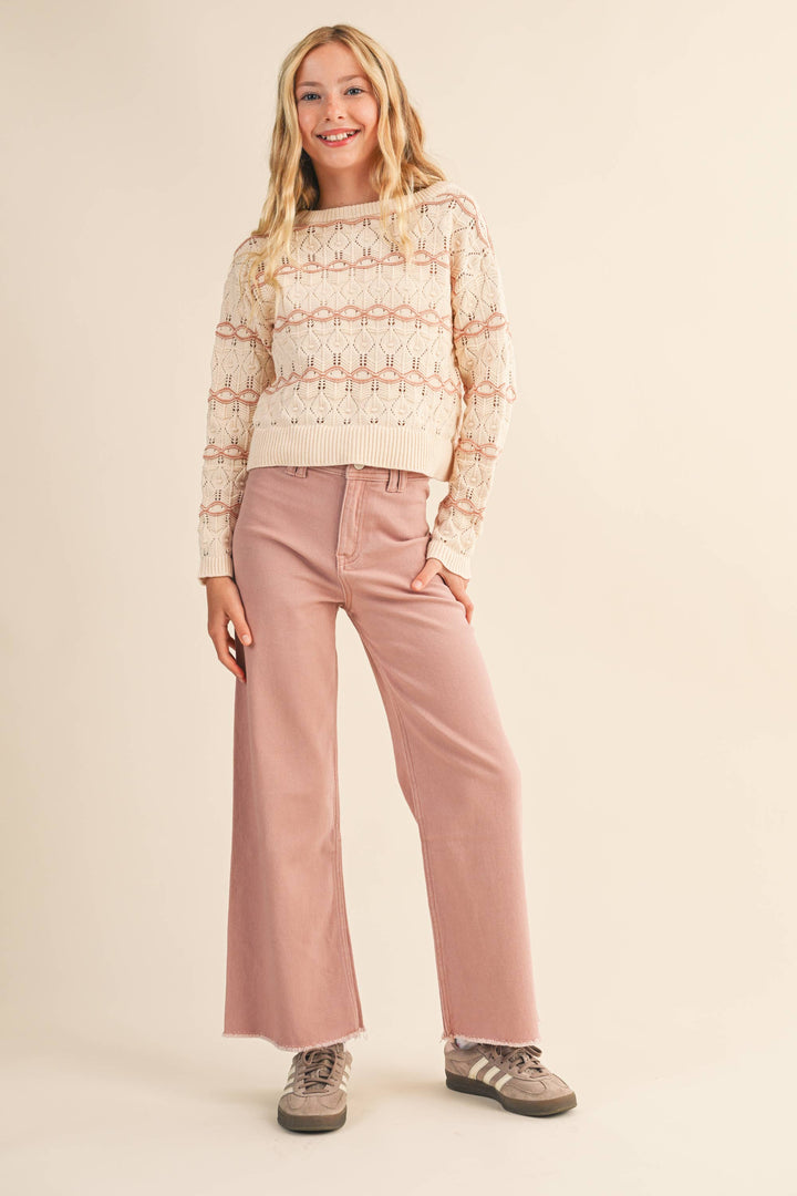 Heart And Arrow Wavy Pointelle Sweater