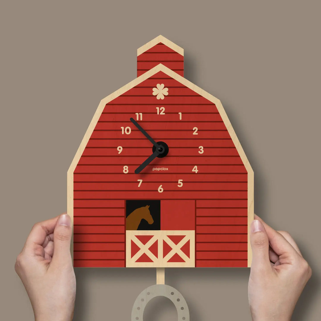 Popclox Horse Barn Pendulum Clock - Wood