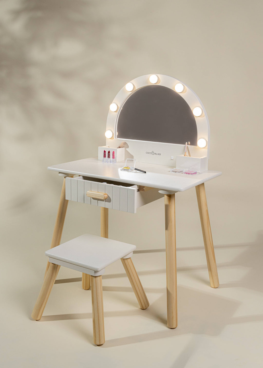 Coco Village Wooden Play Vanity with Lighted Mirror & Stool