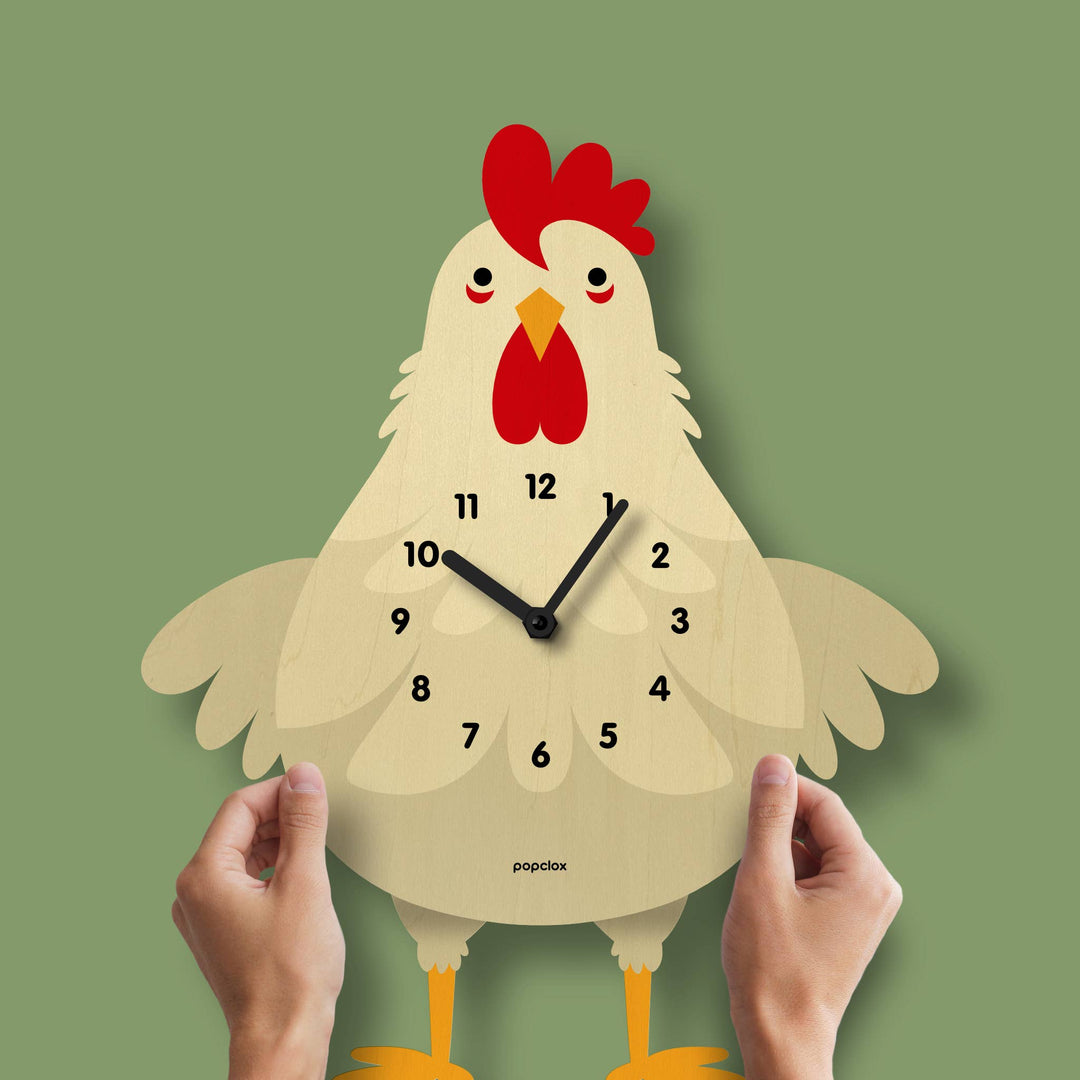 Popclox White Cleo Chicken Pendulum Clock - Wood