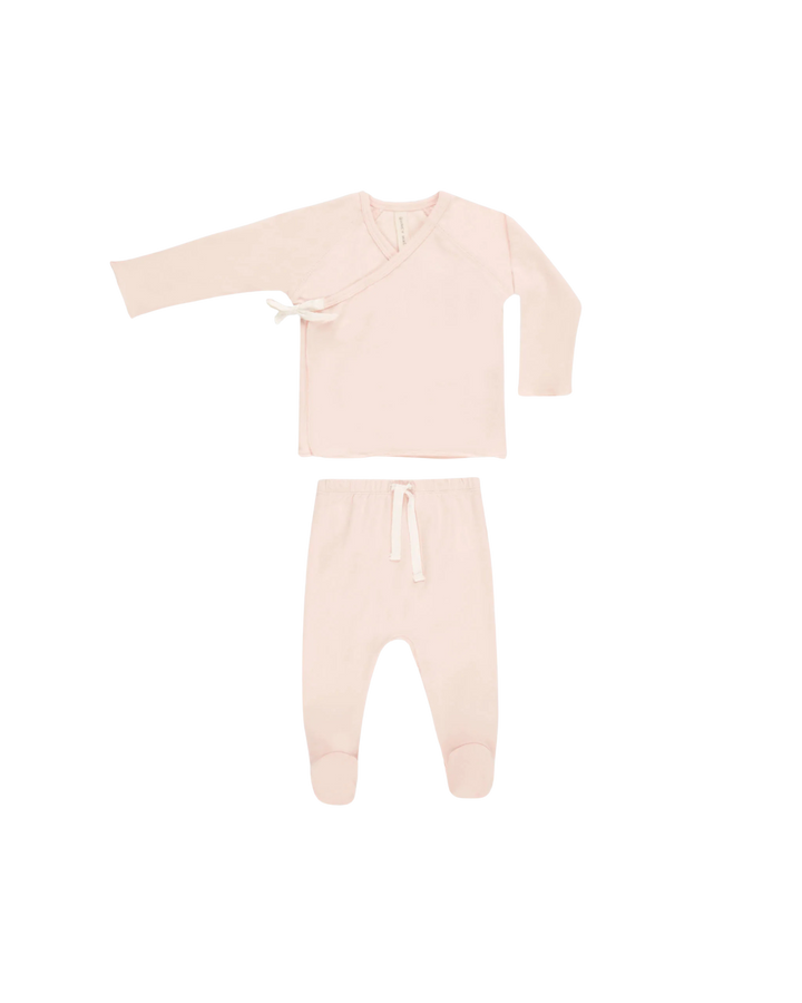 Quincy Mae Wrap Top + Footed Pant Set - Petal