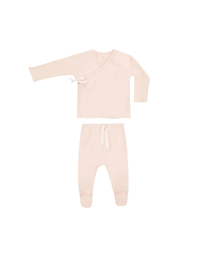 Quincy Mae Wrap Top + Footed Pant Set - Petal