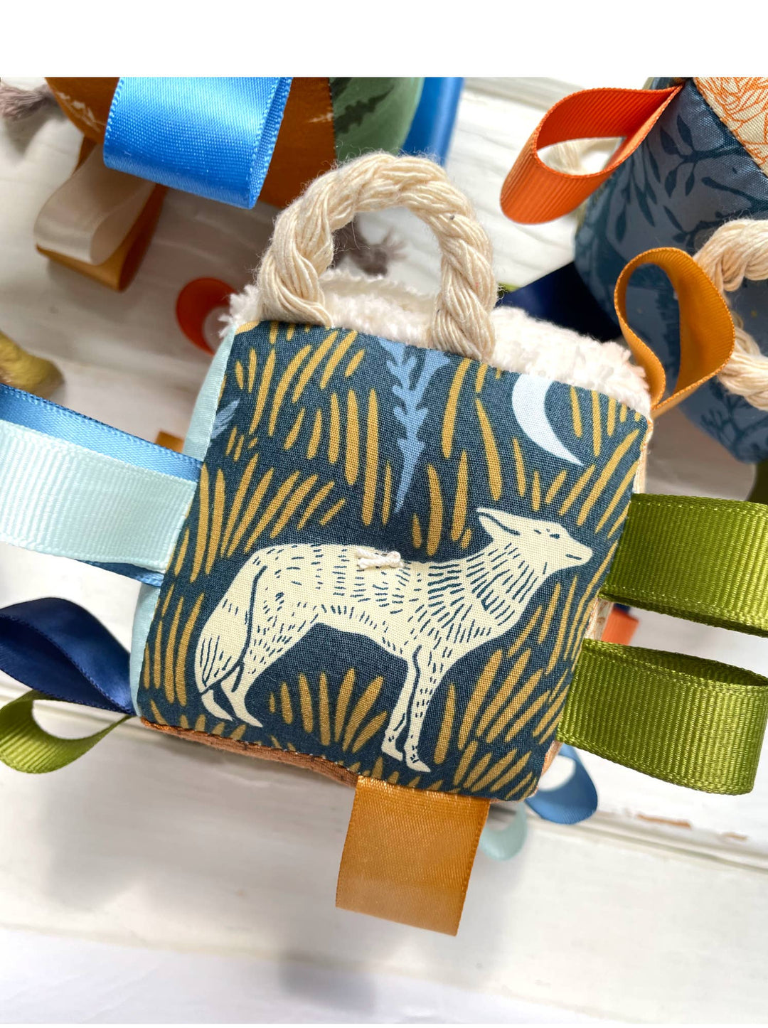 The Bird & Elephant Wolf Owls Baby Plush Block Woodland Baby Taggie