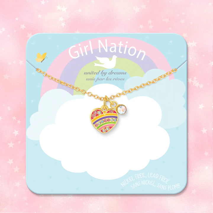 Girl Nation Sweet Petite Necklace- Crystal Rainbow Heart