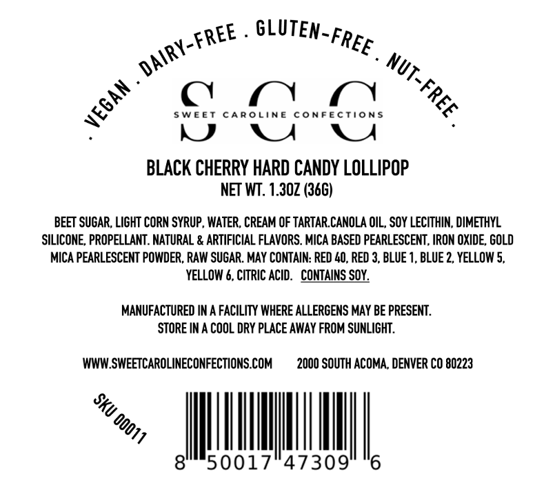 Sweet Caroline Gold Sparkle Lollipops - Black Cherry