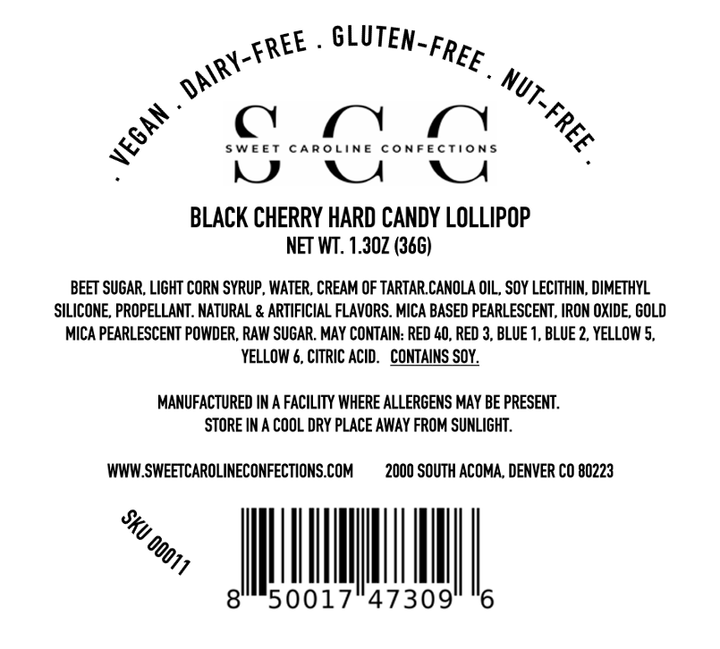 Sweet Caroline Gold Sparkle Lollipops - Black Cherry