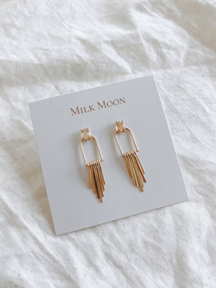 Milk Moon Fringe Earrings - Herkimer Quartz