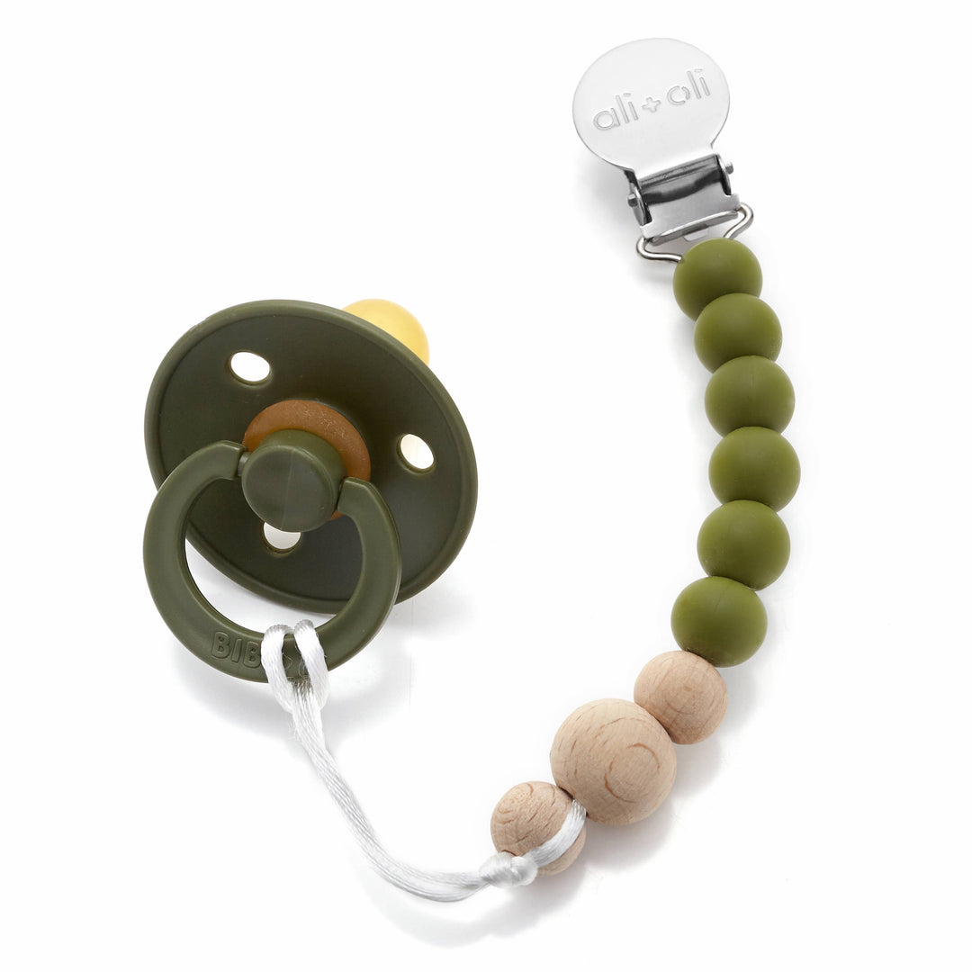 Ali+Oli Silicone Pacifier Clip - Green Wood