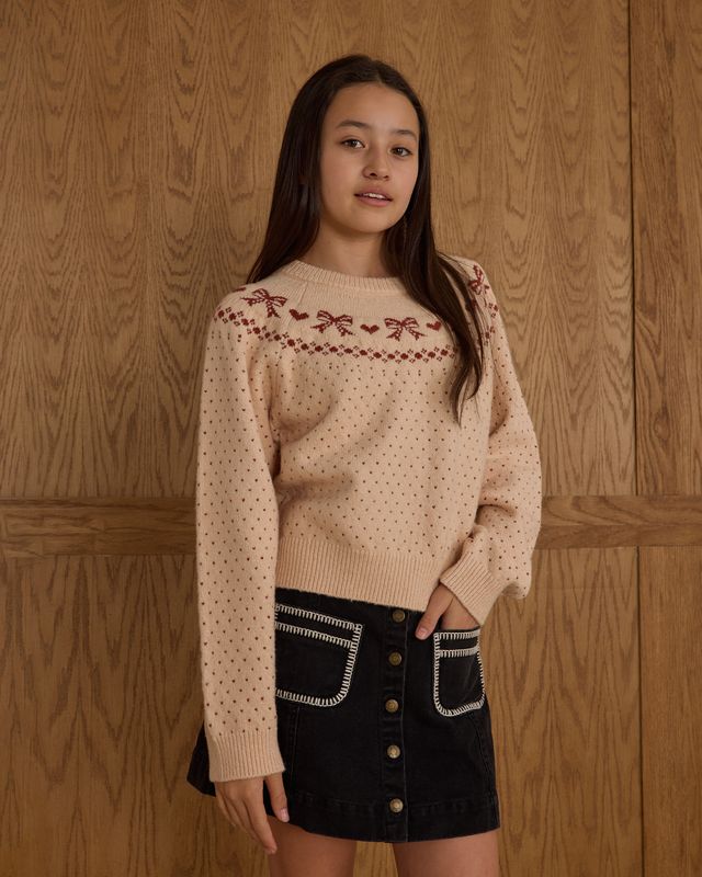 Rylee + Cru Teen Fair Isle Sweater - Bows