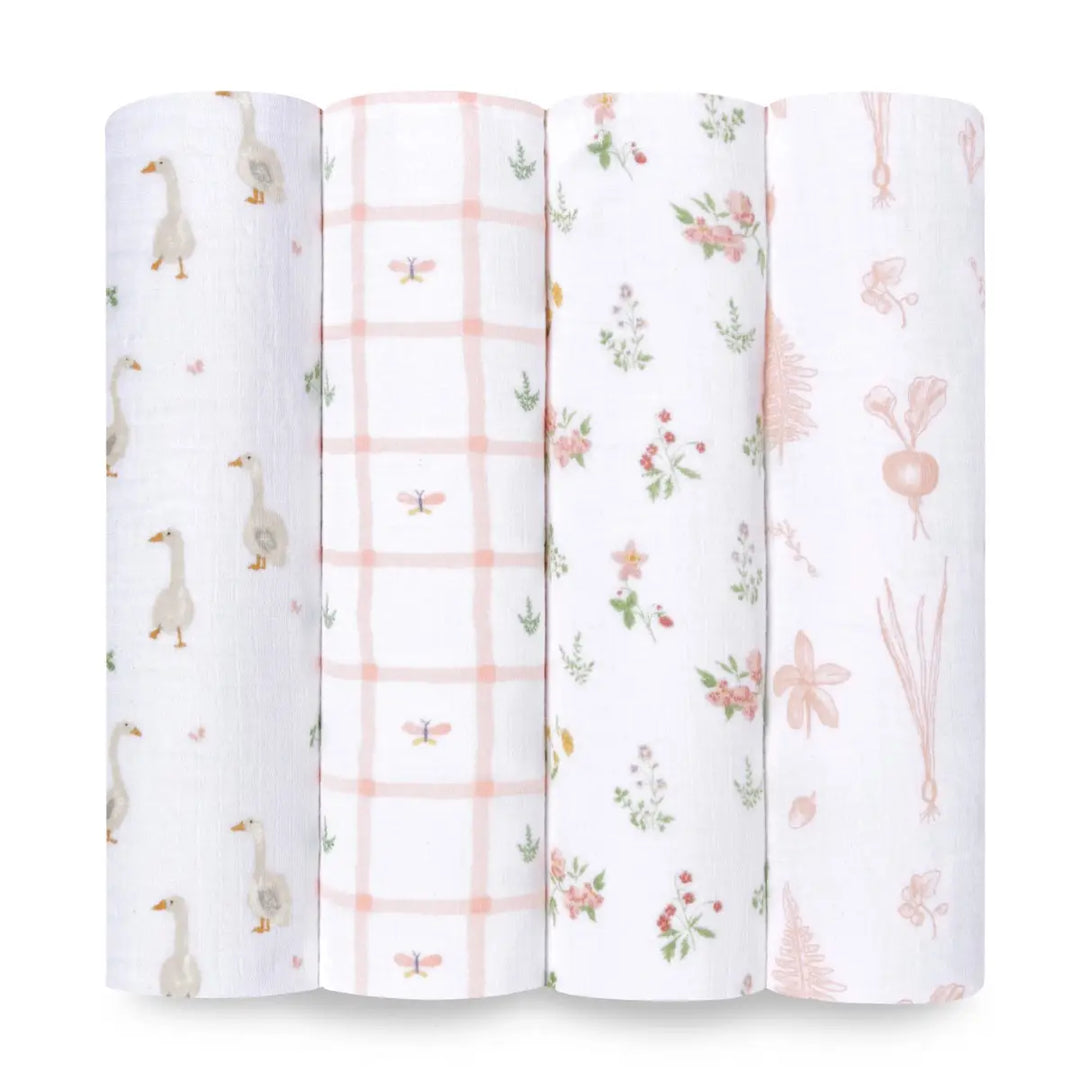 Aden + Anais Essentials Cotton Muslin Swaddle 4 Pack - Country Floral