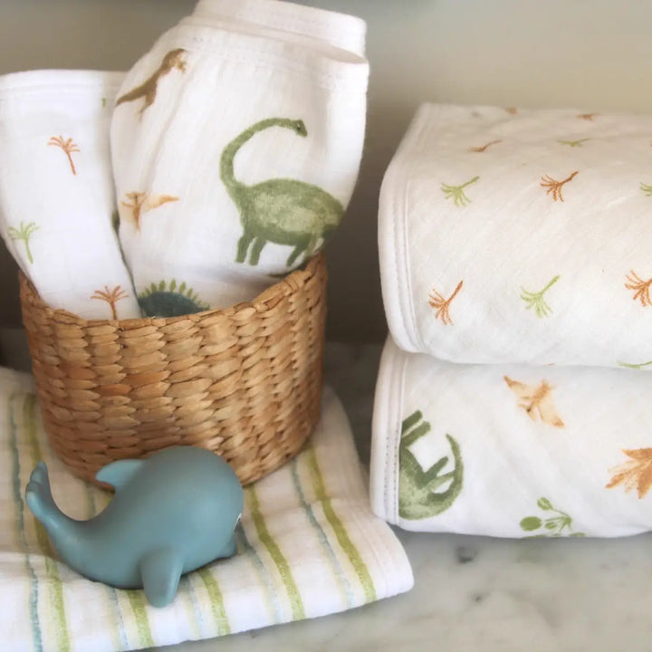Aden + Anais Essentials Cotton Muslin Hooded Towels 2 Pack - Dino Jungle