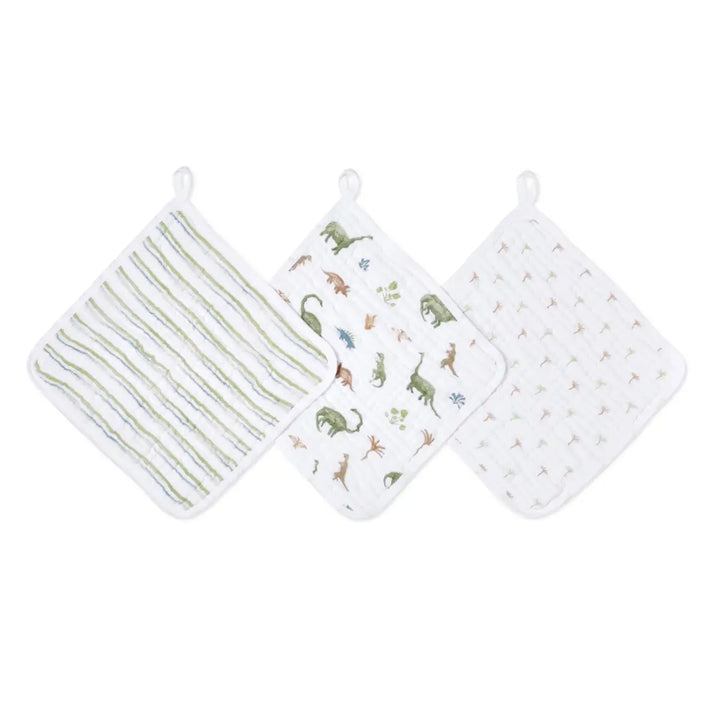 Aden + Anais Essentials Cotton Muslin Washcloths - 3 pack - Dino Jungle