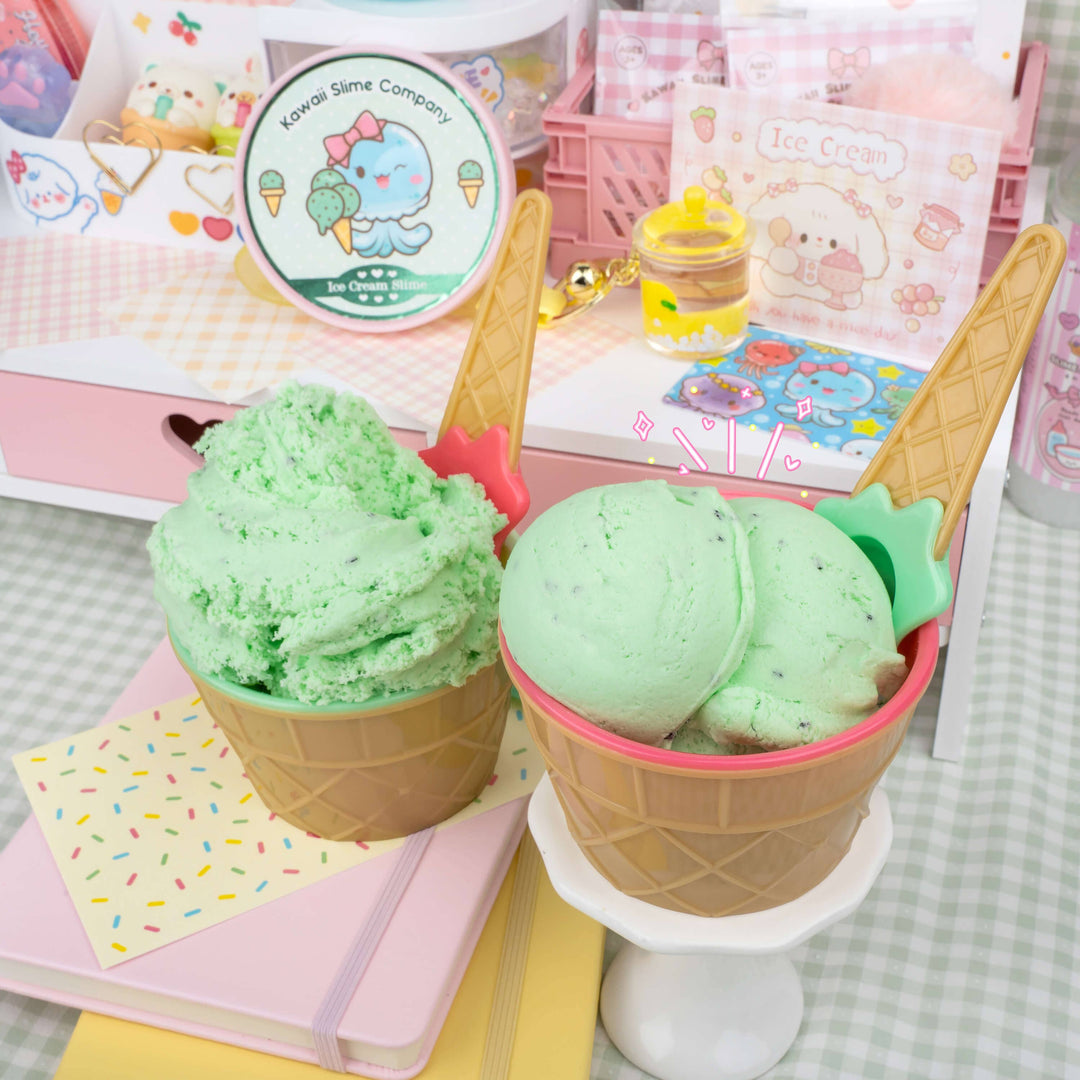 Kawaii Slime Mint Chip Scented Ice Cream Pint Slime
