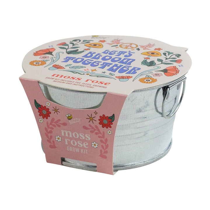 Buzzy Seeds Grow Gifts Mini Galvanized Basin Moss Rose Grow Kit – Indoor Gift
