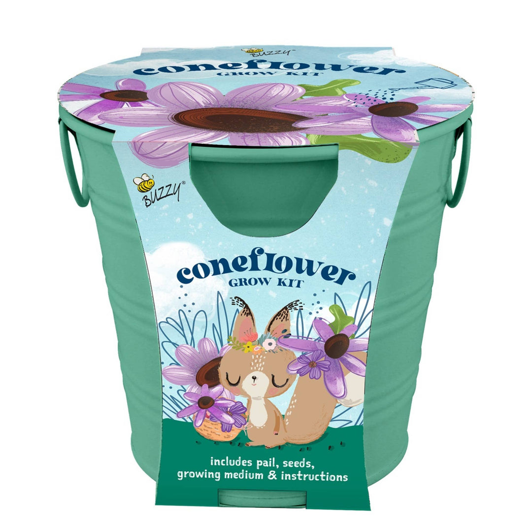 Buzzy Seeds Grow Gifts Kids Flower Grow Pail – Coneflower Garden Starter Gift