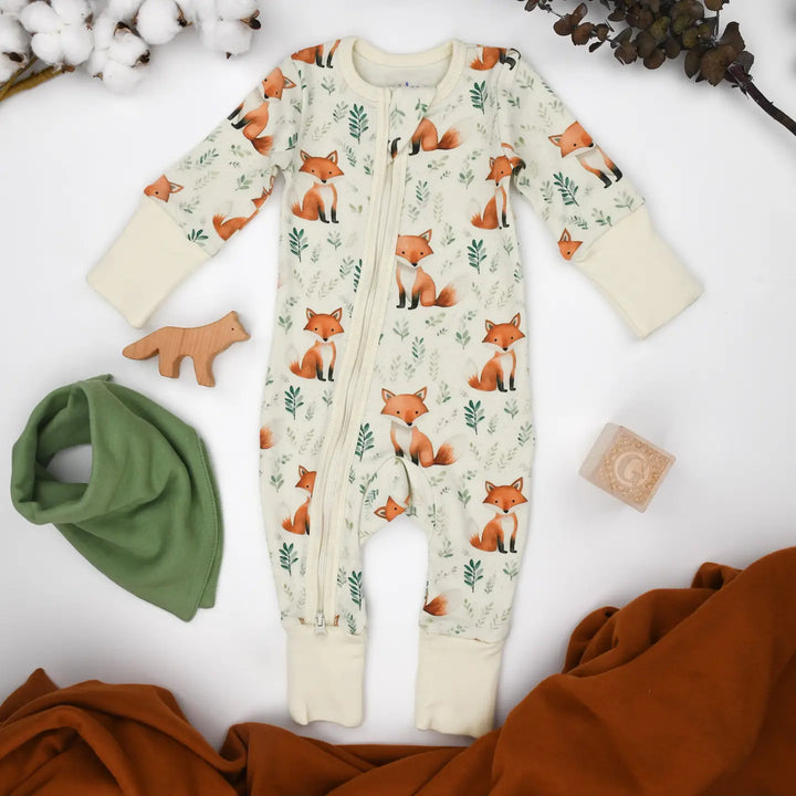 Earthy Organic Cotton Baby Pajamas 2-Way Zip Front Zipper Sleeper - Copper